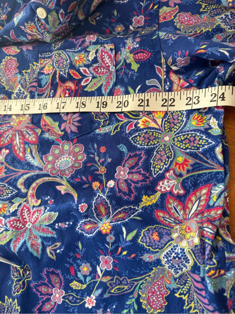 Lauren Ralph Lauren Royal Blue Floral Paisley Button-Down Sleep Shirt Size XL - Picture 5 of 8